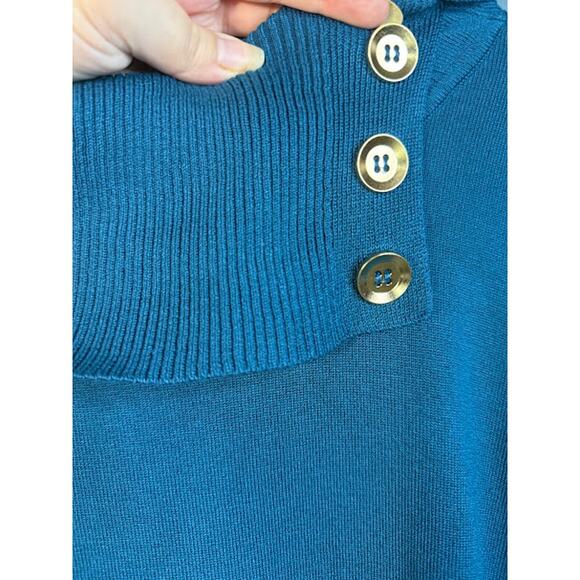 Cable & Gauge Sweater Women's Size 2X Wide Button Up Turtleneck Blue Office Wear - Picture 3 of 9